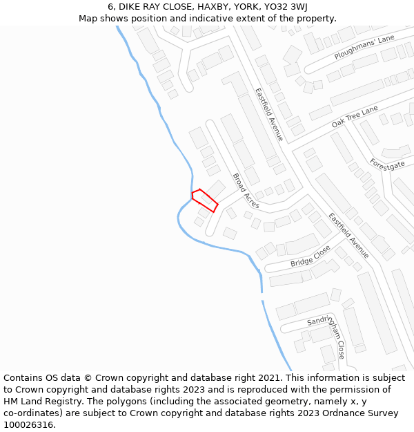 6, DIKE RAY CLOSE, HAXBY, YORK, YO32 3WJ: Location map and indicative extent of plot