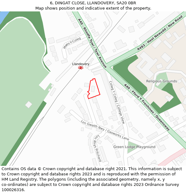 6, DINGAT CLOSE, LLANDOVERY, SA20 0BR: Location map and indicative extent of plot