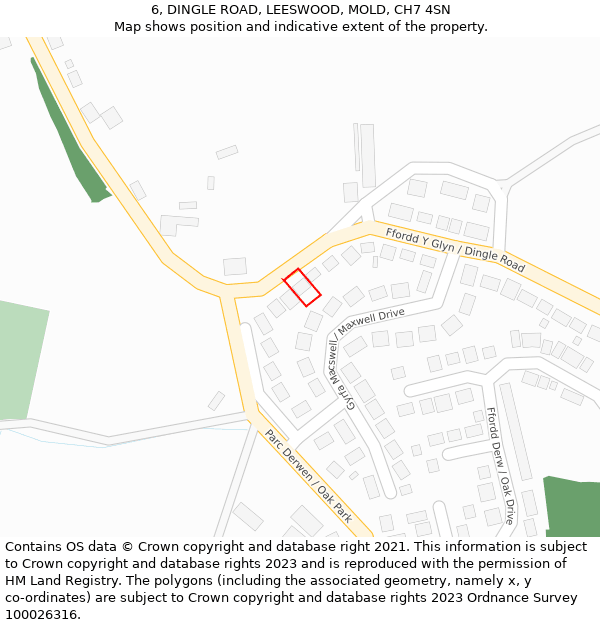 6, DINGLE ROAD, LEESWOOD, MOLD, CH7 4SN: Location map and indicative extent of plot