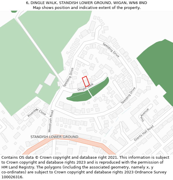 6, DINGLE WALK, STANDISH LOWER GROUND, WIGAN, WN6 8ND: Location map and indicative extent of plot