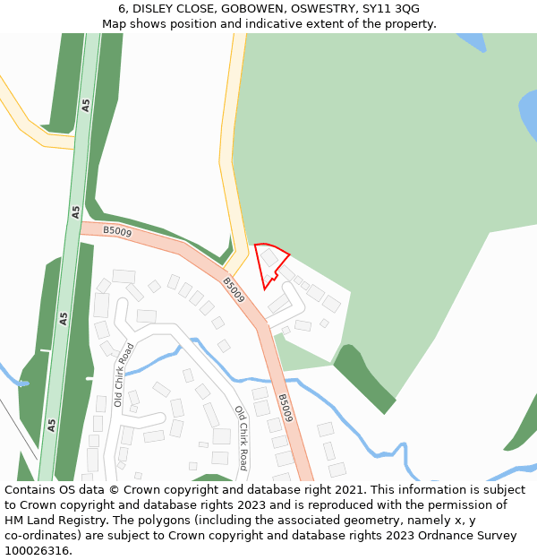 6, DISLEY CLOSE, GOBOWEN, OSWESTRY, SY11 3QG: Location map and indicative extent of plot