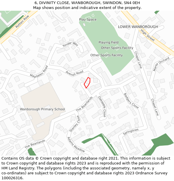 6, DIVINITY CLOSE, WANBOROUGH, SWINDON, SN4 0EH: Location map and indicative extent of plot