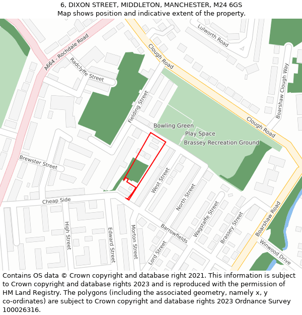 6, DIXON STREET, MIDDLETON, MANCHESTER, M24 6GS: Location map and indicative extent of plot