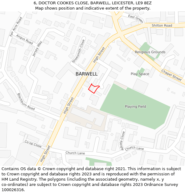 6, DOCTOR COOKES CLOSE, BARWELL, LEICESTER, LE9 8EZ: Location map and indicative extent of plot