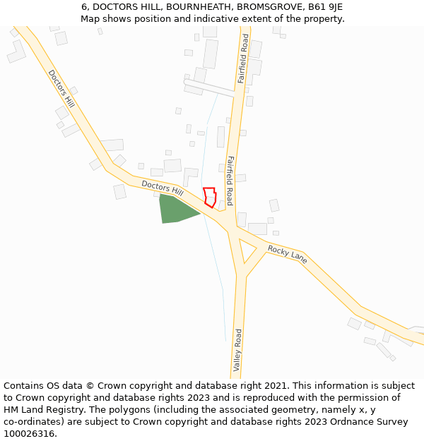 6, DOCTORS HILL, BOURNHEATH, BROMSGROVE, B61 9JE: Location map and indicative extent of plot