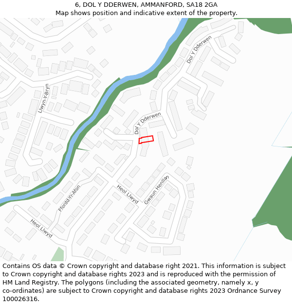 6, DOL Y DDERWEN, AMMANFORD, SA18 2GA: Location map and indicative extent of plot