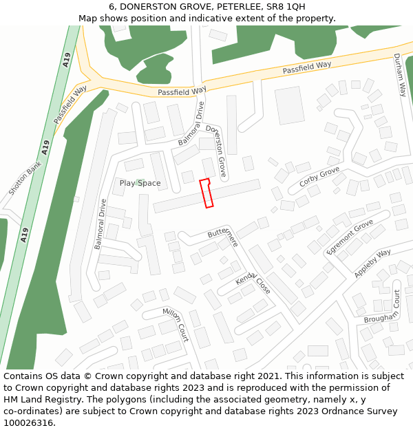 6, DONERSTON GROVE, PETERLEE, SR8 1QH: Location map and indicative extent of plot