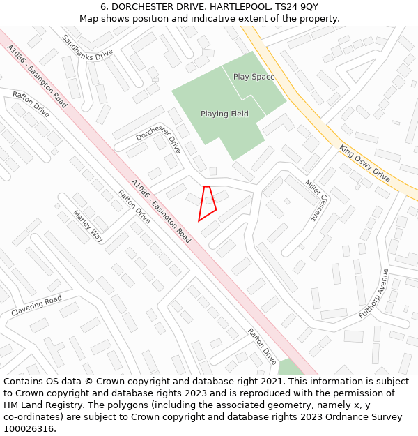 6, DORCHESTER DRIVE, HARTLEPOOL, TS24 9QY: Location map and indicative extent of plot