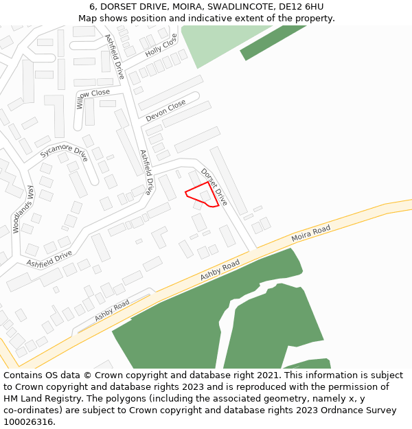 6, DORSET DRIVE, MOIRA, SWADLINCOTE, DE12 6HU: Location map and indicative extent of plot