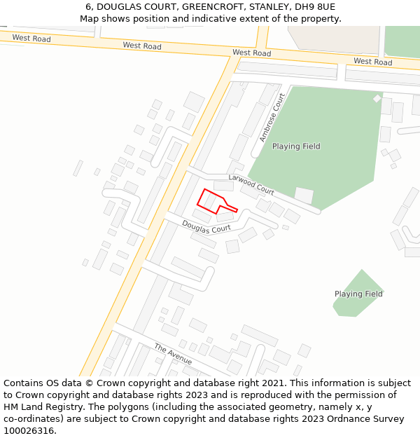 6, DOUGLAS COURT, GREENCROFT, STANLEY, DH9 8UE: Location map and indicative extent of plot
