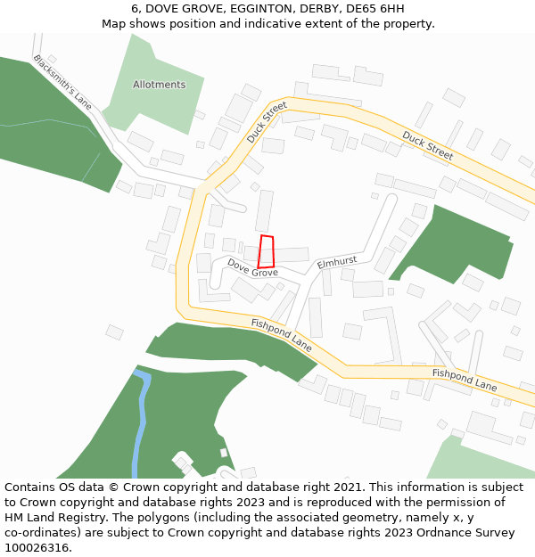 6, DOVE GROVE, EGGINTON, DERBY, DE65 6HH: Location map and indicative extent of plot