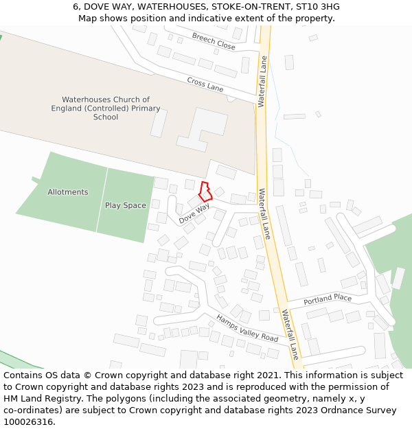 6, DOVE WAY, WATERHOUSES, STOKE-ON-TRENT, ST10 3HG: Location map and indicative extent of plot