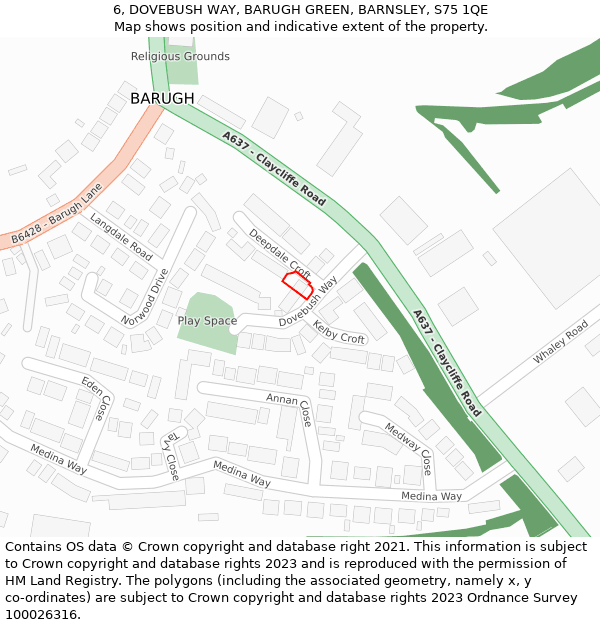 6, DOVEBUSH WAY, BARUGH GREEN, BARNSLEY, S75 1QE: Location map and indicative extent of plot