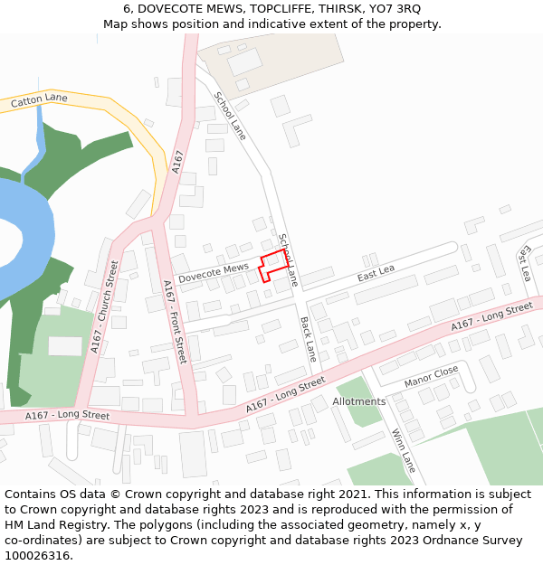 6, DOVECOTE MEWS, TOPCLIFFE, THIRSK, YO7 3RQ: Location map and indicative extent of plot