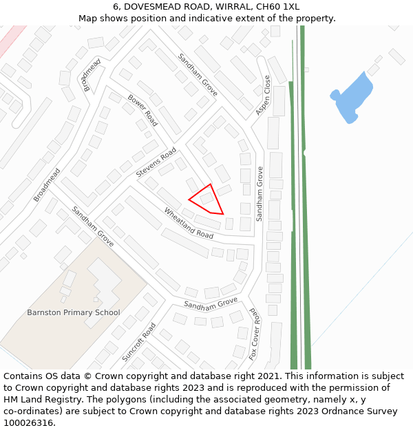 6, DOVESMEAD ROAD, WIRRAL, CH60 1XL: Location map and indicative extent of plot