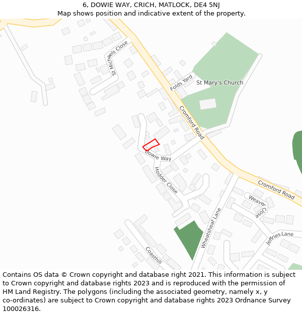 6, DOWIE WAY, CRICH, MATLOCK, DE4 5NJ: Location map and indicative extent of plot