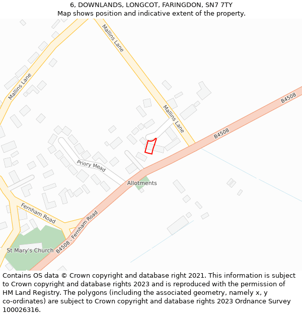 6, DOWNLANDS, LONGCOT, FARINGDON, SN7 7TY: Location map and indicative extent of plot