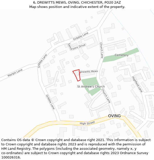 6, DREWITTS MEWS, OVING, CHICHESTER, PO20 2AZ: Location map and indicative extent of plot