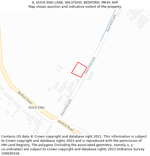 6, DUCK END LANE, WILSTEAD, BEDFORD, MK45 3HP: Location map and indicative extent of plot