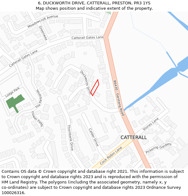 6, DUCKWORTH DRIVE, CATTERALL, PRESTON, PR3 1YS: Location map and indicative extent of plot