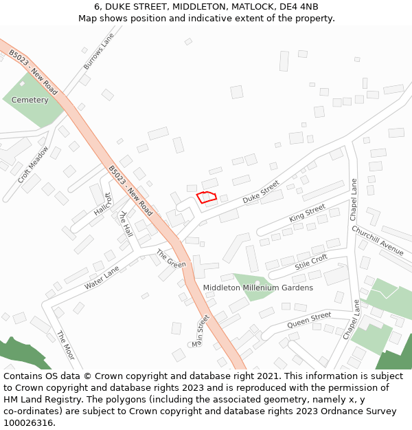 6, DUKE STREET, MIDDLETON, MATLOCK, DE4 4NB: Location map and indicative extent of plot