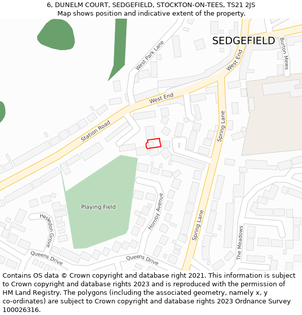 6, DUNELM COURT, SEDGEFIELD, STOCKTON-ON-TEES, TS21 2JS: Location map and indicative extent of plot