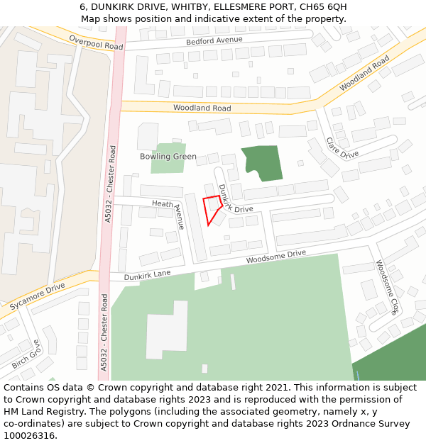 6, DUNKIRK DRIVE, WHITBY, ELLESMERE PORT, CH65 6QH: Location map and indicative extent of plot
