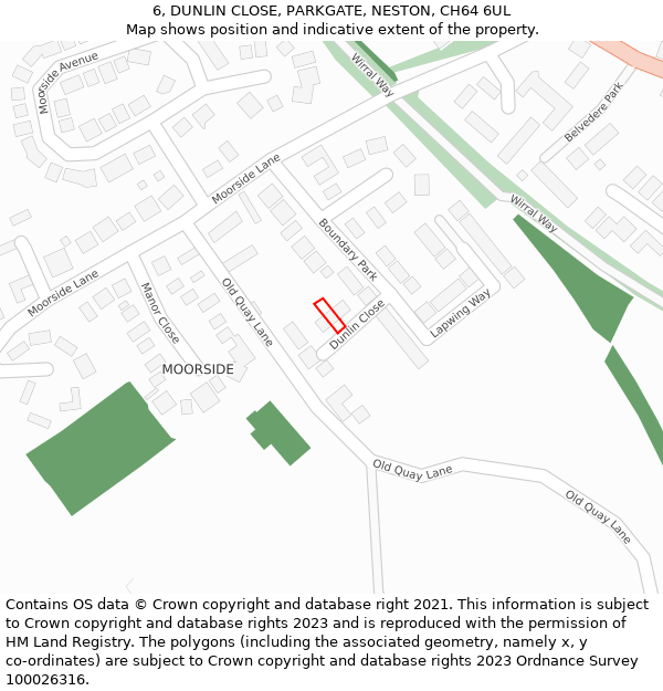 6, DUNLIN CLOSE, PARKGATE, NESTON, CH64 6UL: Location map and indicative extent of plot