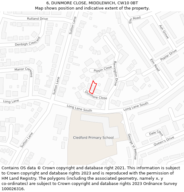 6, DUNMORE CLOSE, MIDDLEWICH, CW10 0BT: Location map and indicative extent of plot