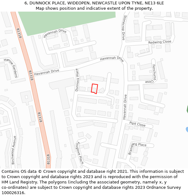 6, DUNNOCK PLACE, WIDEOPEN, NEWCASTLE UPON TYNE, NE13 6LE: Location map and indicative extent of plot