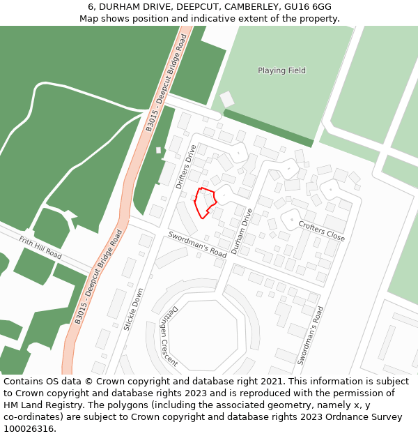 6, DURHAM DRIVE, DEEPCUT, CAMBERLEY, GU16 6GG: Location map and indicative extent of plot