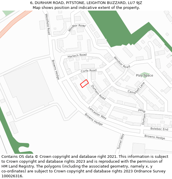 6, DURHAM ROAD, PITSTONE, LEIGHTON BUZZARD, LU7 9JZ: Location map and indicative extent of plot