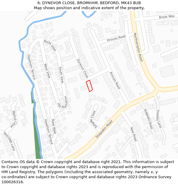 6, DYNEVOR CLOSE, BROMHAM, BEDFORD, MK43 8UB: Location map and indicative extent of plot