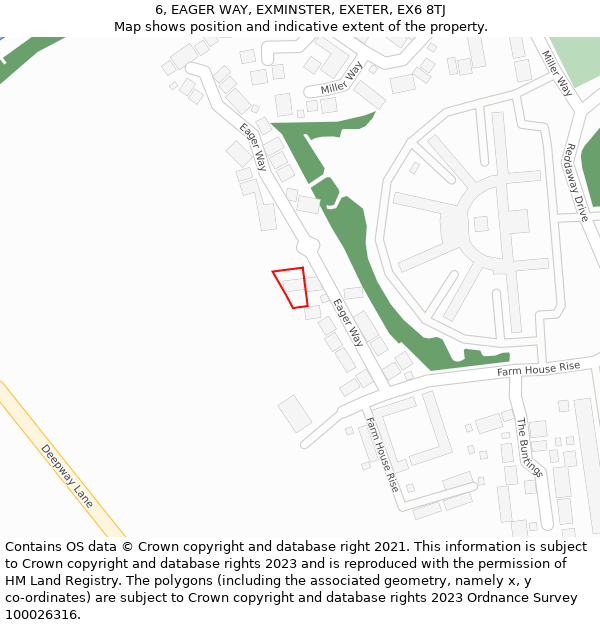 6, EAGER WAY, EXMINSTER, EXETER, EX6 8TJ: Location map and indicative extent of plot