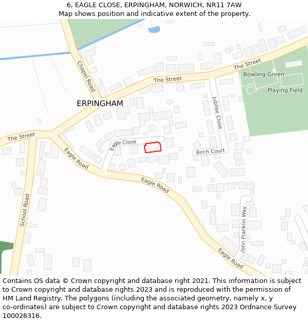 6, EAGLE CLOSE, ERPINGHAM, NORWICH, NR11 7AW: Location map and indicative extent of plot