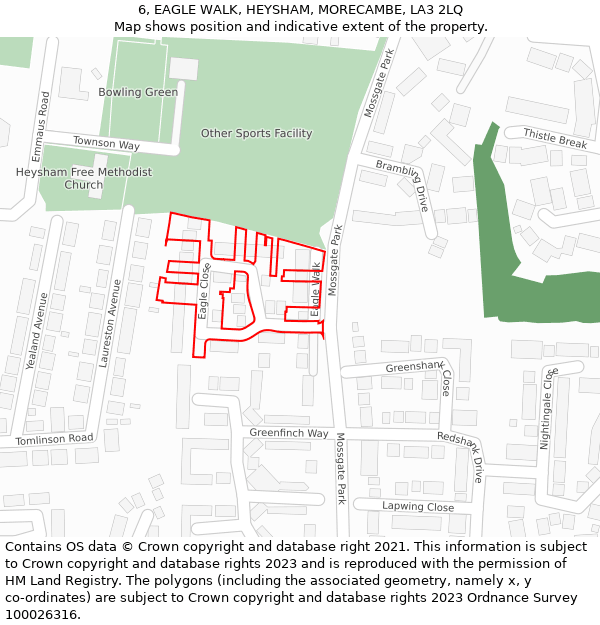 6, EAGLE WALK, HEYSHAM, MORECAMBE, LA3 2LQ: Location map and indicative extent of plot