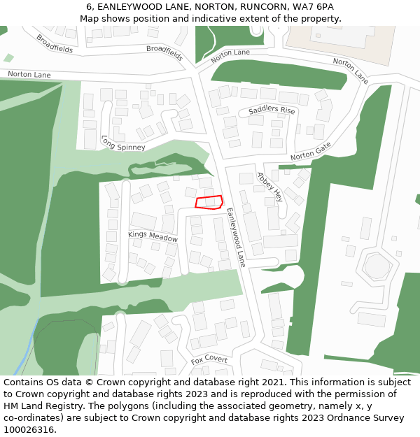 6, EANLEYWOOD LANE, NORTON, RUNCORN, WA7 6PA: Location map and indicative extent of plot