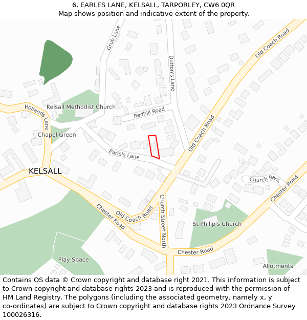 6, EARLES LANE, KELSALL, TARPORLEY, CW6 0QR: Location map and indicative extent of plot