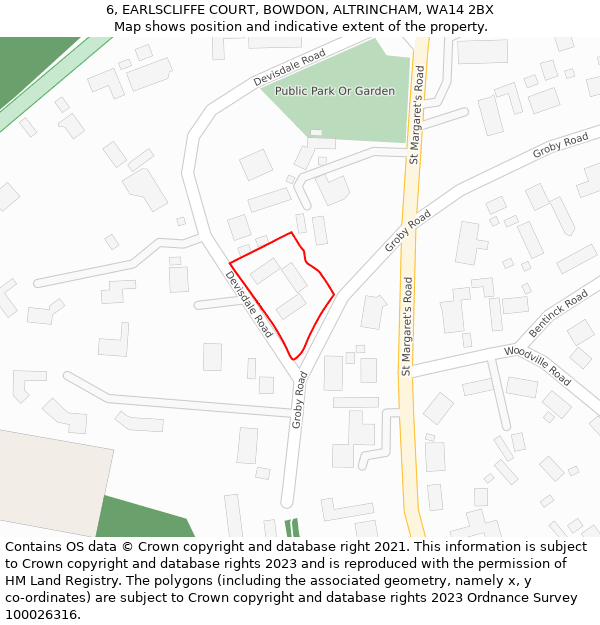 6, EARLSCLIFFE COURT, BOWDON, ALTRINCHAM, WA14 2BX: Location map and indicative extent of plot