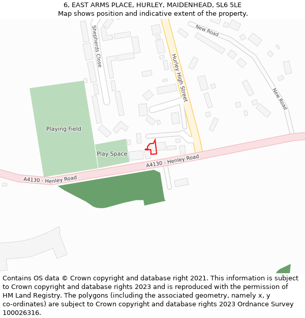 6, EAST ARMS PLACE, HURLEY, MAIDENHEAD, SL6 5LE: Location map and indicative extent of plot