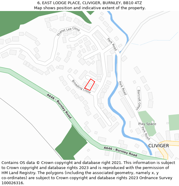 6, EAST LODGE PLACE, CLIVIGER, BURNLEY, BB10 4TZ: Location map and indicative extent of plot