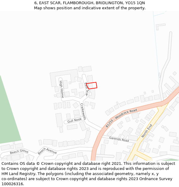 6, EAST SCAR, FLAMBOROUGH, BRIDLINGTON, YO15 1QN: Location map and indicative extent of plot