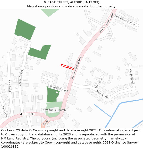 6, EAST STREET, ALFORD, LN13 9EQ: Location map and indicative extent of plot