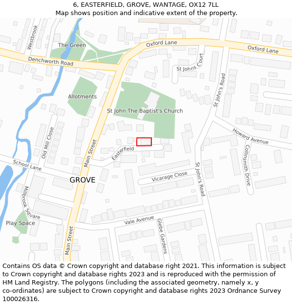 6, EASTERFIELD, GROVE, WANTAGE, OX12 7LL: Location map and indicative extent of plot