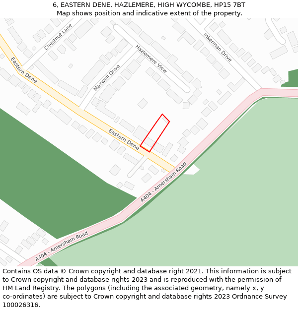 6, EASTERN DENE, HAZLEMERE, HIGH WYCOMBE, HP15 7BT: Location map and indicative extent of plot