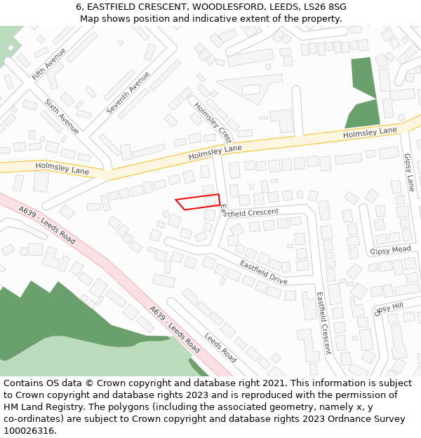 6, EASTFIELD CRESCENT, WOODLESFORD, LEEDS, LS26 8SG: Location map and indicative extent of plot