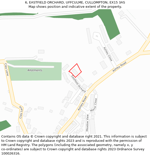 6, EASTFIELD ORCHARD, UFFCULME, CULLOMPTON, EX15 3AS: Location map and indicative extent of plot