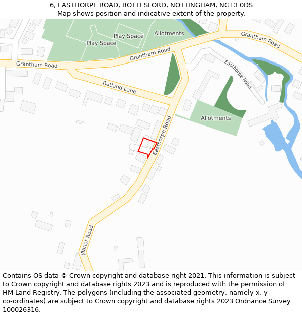 6, EASTHORPE ROAD, BOTTESFORD, NOTTINGHAM, NG13 0DS: Location map and indicative extent of plot