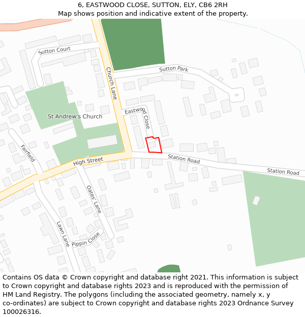 6, EASTWOOD CLOSE, SUTTON, ELY, CB6 2RH: Location map and indicative extent of plot