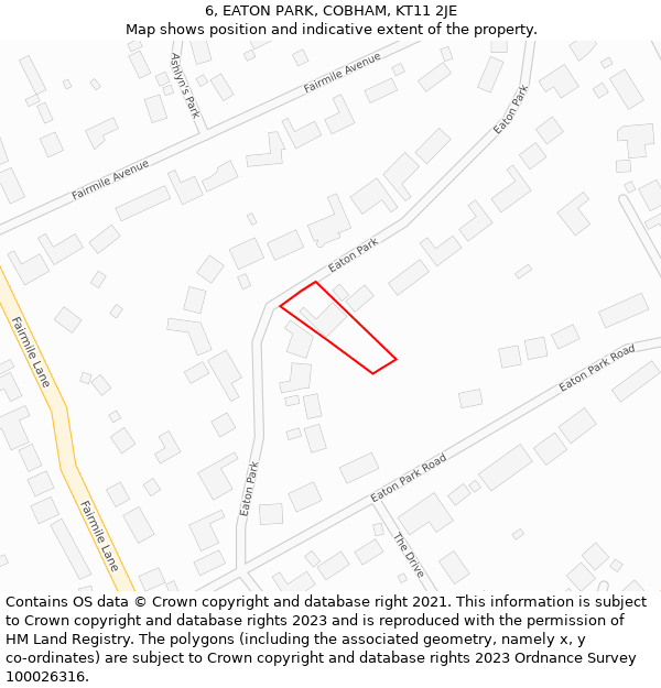 6, EATON PARK, COBHAM, KT11 2JE: Location map and indicative extent of plot